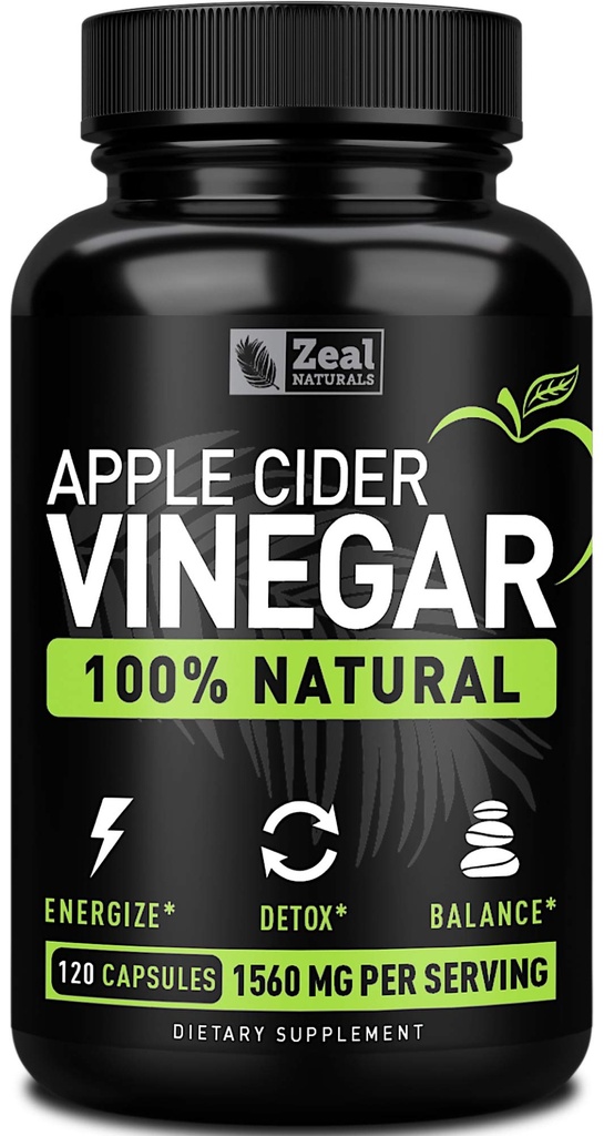 Zeal Naturals Natural Raw Apple Cider Vinarea Kapsler (1560mg • 124; 120 Kapsler) Apple Cider Vinarea Pills w Cayenne Pepper, Cleanse, Appetite Suppressant & fordøjelsesstøtte
