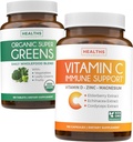 Super Green & C-vitamin (3-måned Tilgang) Vitamin Green Bundle of Organic Super Greends Powder - Komplet superfood (180 kapsler) & C-vitamin immunforsvar (180 vegetariske kapsler)