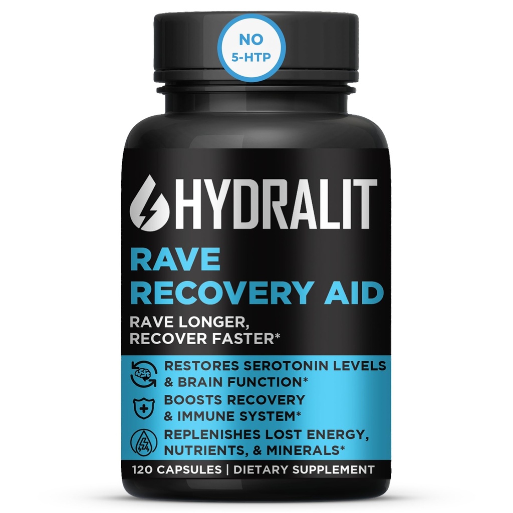 Rave Inddrivelse Støtte Vitaminer efter fest Relief Pills Music Festival Tilbehør Rave Essentials 5- HTP supplement Elektrolyter Hydrering Bedre Morning Serotonin Energy tømmermænd 120 Kapsler