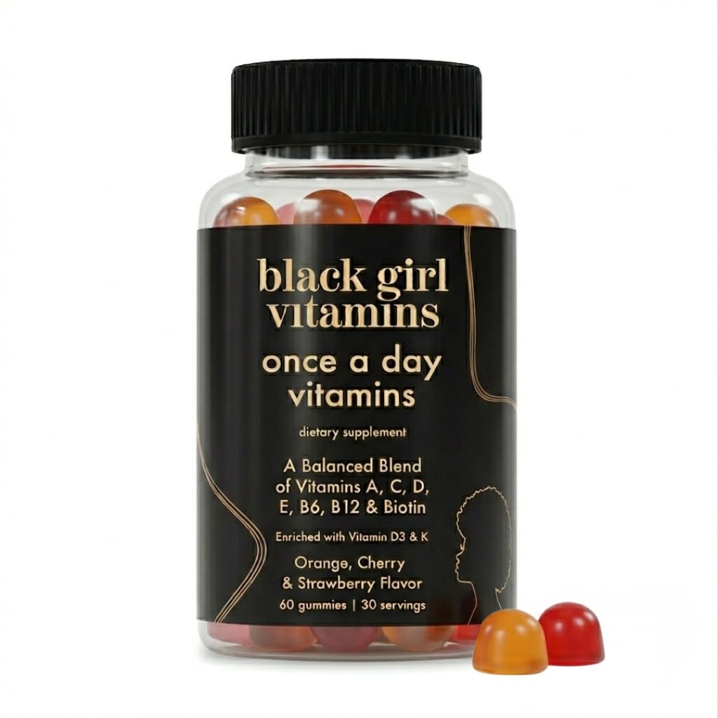 Black Girl Vitaminer Én gang om dagen - Kvinder Multivitamin Gummy - Vitamin A, B, C, E og Zink. Multivitamin til kvinder, immunforsvar. Vegansk, Glutenfri. Lavet i USA (30 dages forsyning, jordbær)