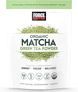 FORCE FACTOR Organic Matcha Green Tea Powder for Energy, Fokus, og daglig wellness, kulinarisk Grade, USDA- Certified Organic, Rich og lækker Flavor 169g, 84 Servering
