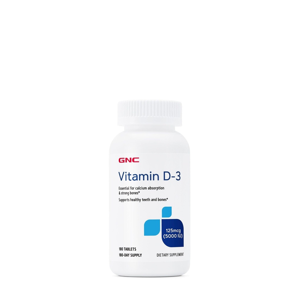 GNC-vitamin D3 125mcg tillæg, 5000 IE, understøtter tænder og ben sundhed, 180 Servere