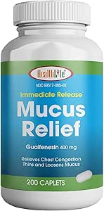 HealthLife ® Mucus Relief Guaifenesin Caplets 400 mg, Umiddelbar frigivelse (300 Greve) Hurtig fungerende Expectorant, Thin and Loosens Mucus, Relieves Chest Congestion, Hough, Cold and Flu
