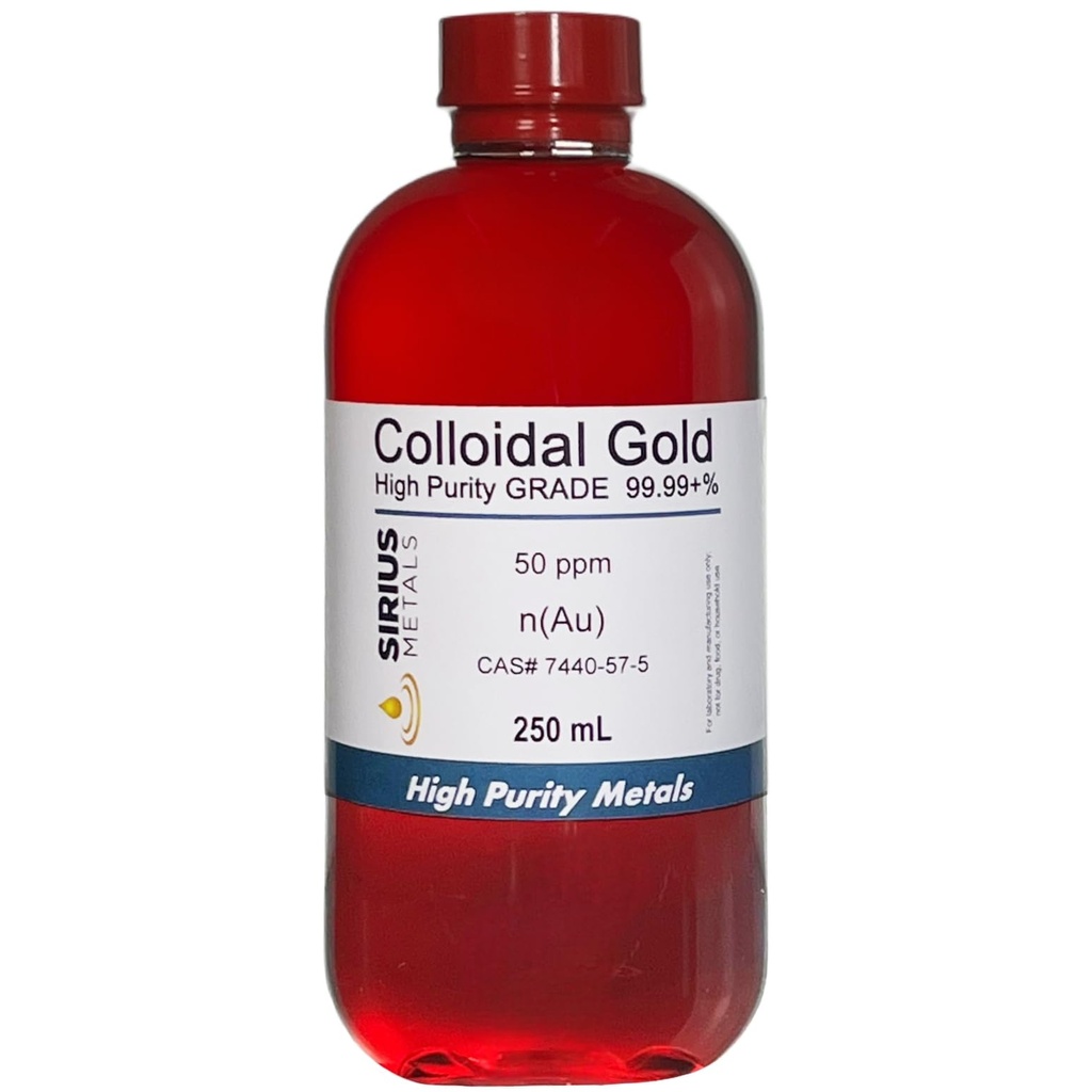 Sand kolloid guld (50 ppm) - 99,99 +% renhed - 250 ml (8,45 Fl Oz) i en klar BPA- fri plastflaske, 1 greve (pakke med 1)