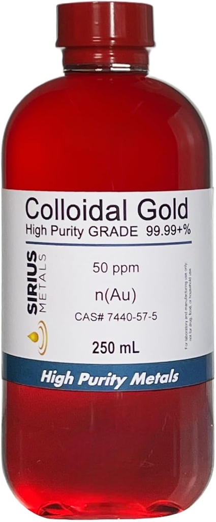 Sand kolloid guld (50 ppm) - 99,99 +% renhed - 250 ml (8,45 Fl Oz) i en klar BPA- fri plastflaske, 1 greve (pakke med 1)