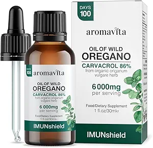 ImunShield Wild Oregano Oil Organic Liquid Drops - Håndplukket Oregano med 86- 90% Carvacrol til immun- og fordøjelsesstøtte - Vegan, Non- GMO, Gluten- Free, 1 fl. oz. / 30ml