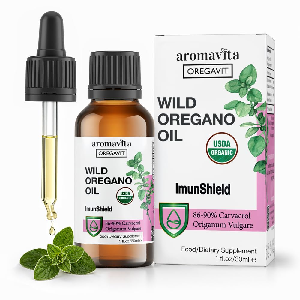 ImunShield Wild Oregano Oil Organic Liquid Drops - Håndplukket Oregano med 86- 90% Carvacrol til immun- og fordøjelsesstøtte - Vegan, Non- GMO, Gluten- Free, 1 fl. oz. / 30ml