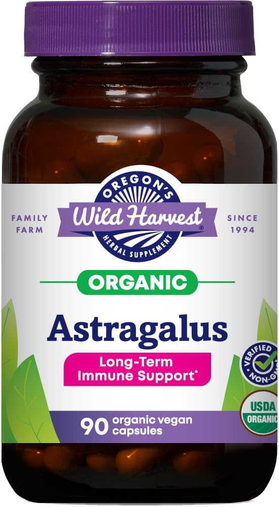 Oregon 's Wild Harvest, Certified Organic Astragalus Capsules for Immunity Support, 1125 MGS, 90 Greve