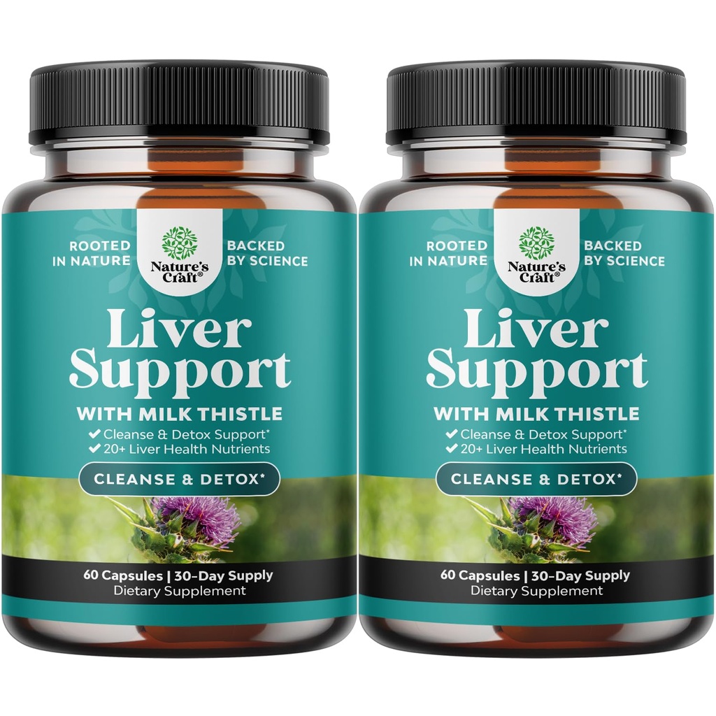 Natures Craft Lever Cleanse Detox & Reparation 2 Pack Bundle - Urte Lever Support Mælk Thistle Supplement - Silymarin Mælk Thistle Kosttilskud med Mælkebøtte Root, Cholin, Beetroot & Artichoke Extract