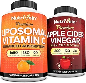 Nutrivein Premium Apple Cider Vinciferkapsler & Liposomal C-vitamin supplement Bundle: High- Absorption Vitamin C Kapsler & Apple Cider Vinciferte Kosttilskud Bundle for immunforsvar & Gut sundhed
