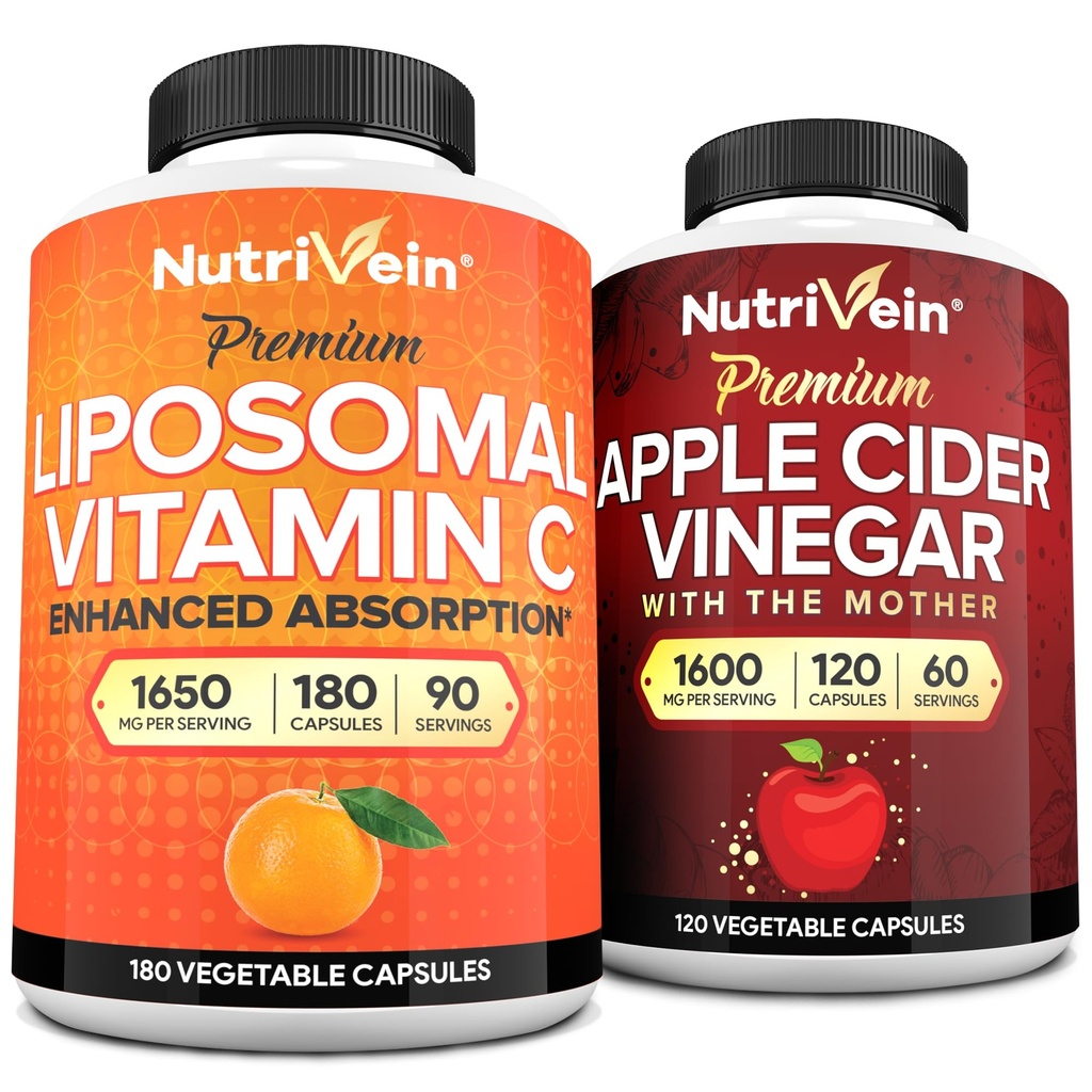 Nutrivein Premium Apple Cider Vinciferkapsler & Liposomal C-vitamin supplement Bundle: High- Absorption Vitamin C Kapsler & Apple Cider Vinciferte Kosttilskud Bundle for immunforsvar & Gut sundhed