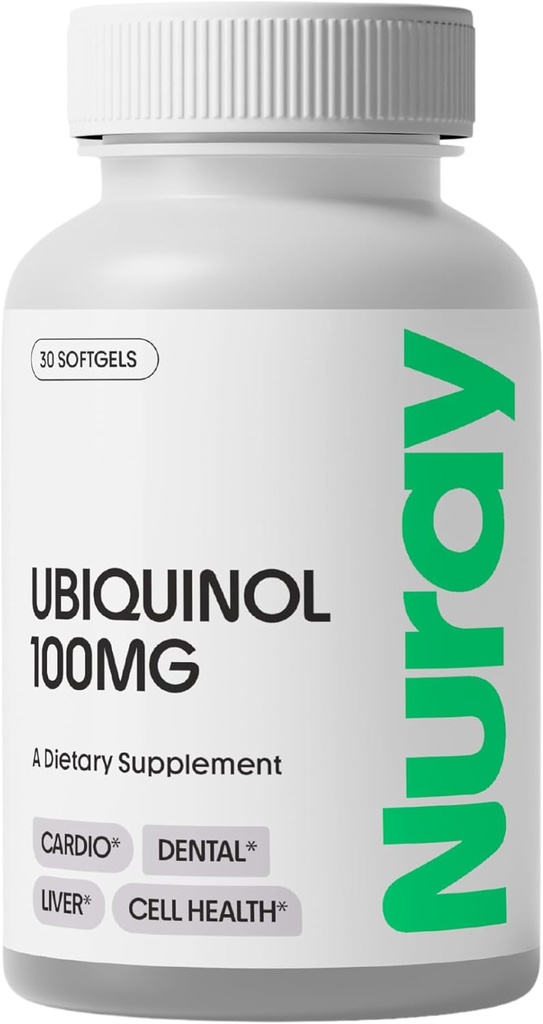 Nuray Ubiquinol 100mg Softgels, Active Form of CoQ10 for Cardiovaskulær & Dental Health, Gluten- Free immunforsvar, Forbedrer leversundhed, 30 Greve