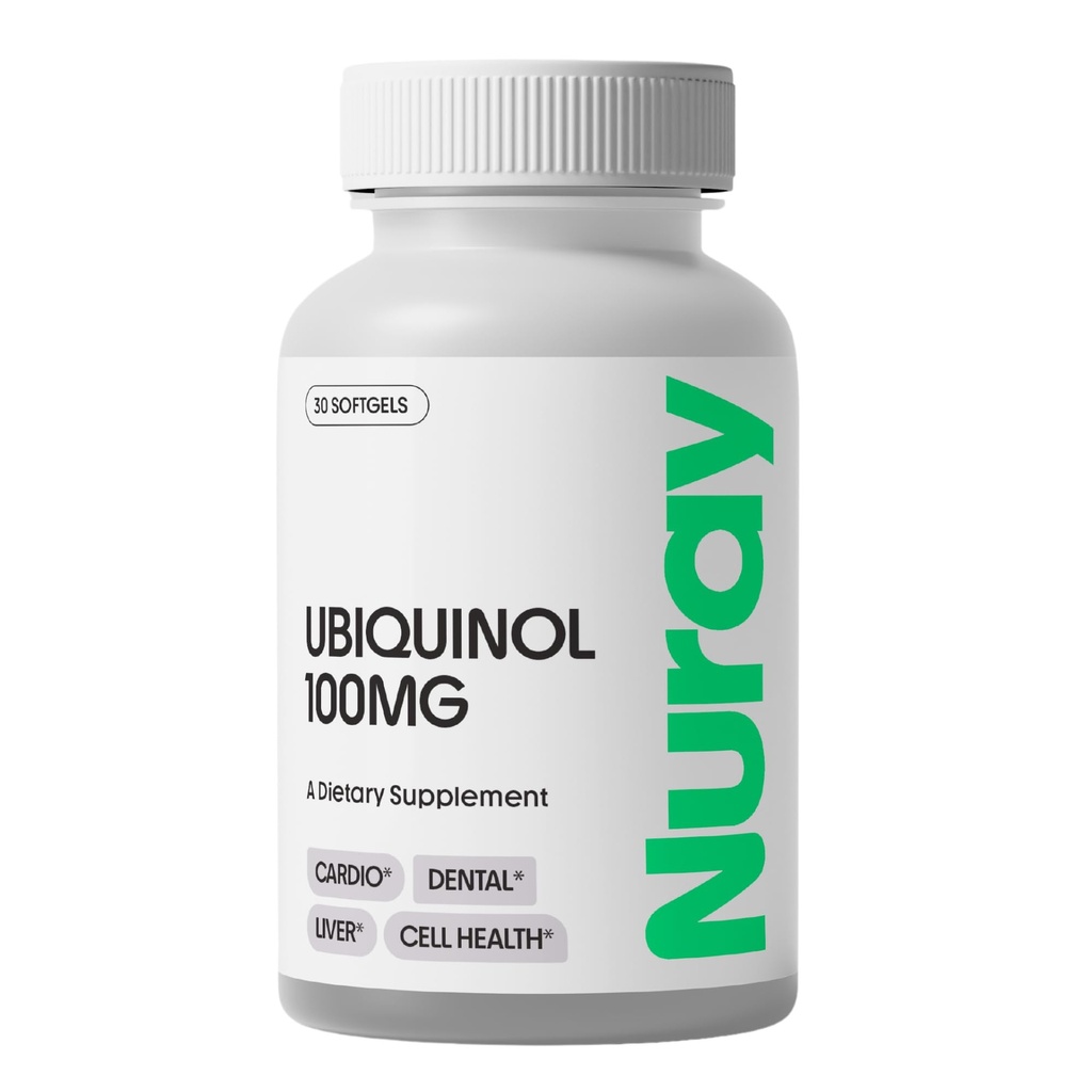 Nuray Ubiquinol 100mg Softgels, Active Form of CoQ10 for Cardiovaskulær & Dental Health, Gluten- Free immunforsvar, Forbedrer leversundhed, 30 Greve
