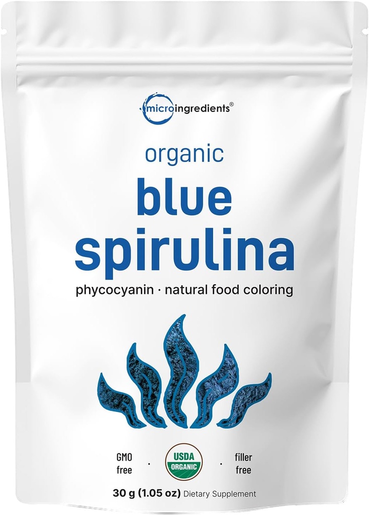 Organic Blue Spirulina Powder (Phycocyanin Extract), 30 Servering - Ingen Fishy Duft, 100% Vegan Protein fra Blue- Green Algae, Naturlig selvlysende fødevarer farve til smoothies, Bagning, Drinks & Madlavning