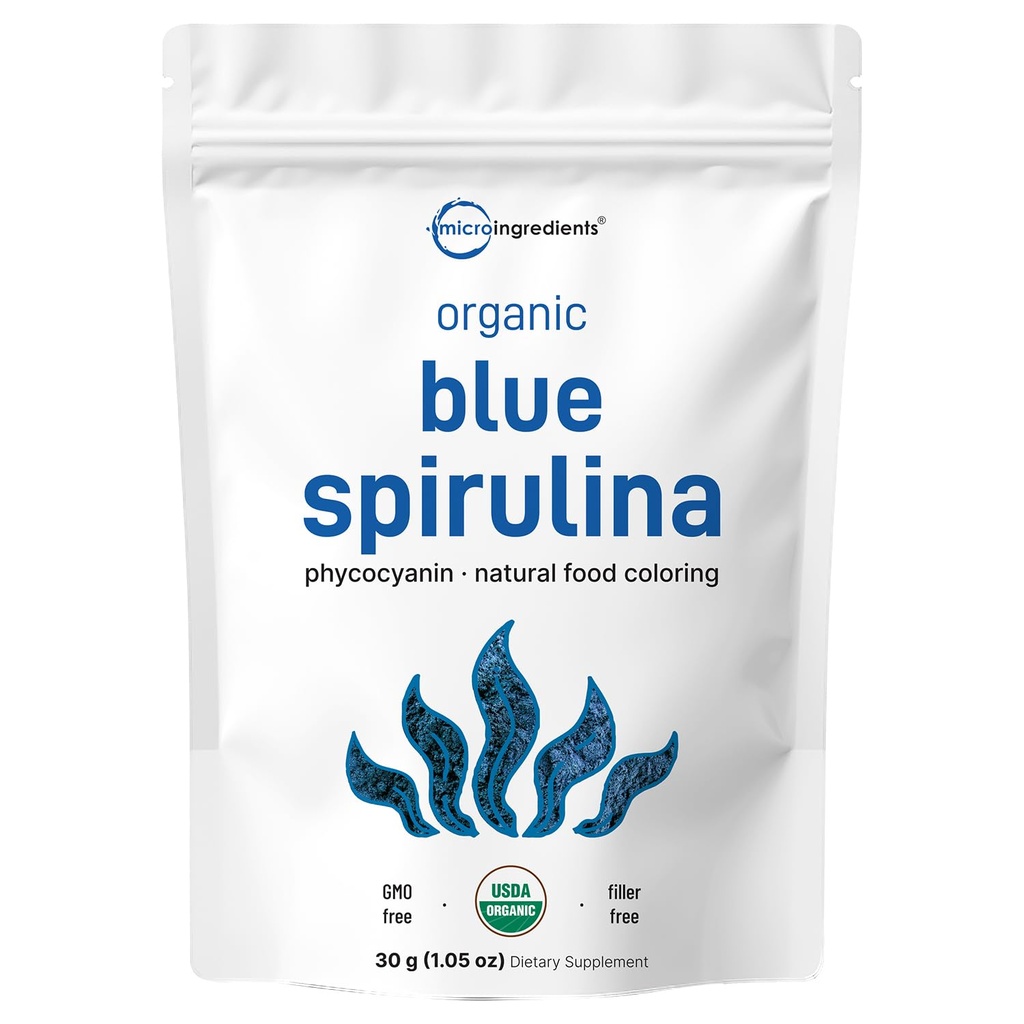 Organic Blue Spirulina Powder (Phycocyanin Extract), 30 Servering - Ingen Fishy Duft, 100% Vegan Protein fra Blue- Green Algae, Naturlig selvlysende fødevarer farve til smoothies, Bagning, Drinks & Madlavning