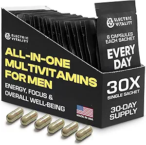 Multivitaminer til mænd - Alle i One Pack for Energy and Focus, Herre Vitaminer for Mental Performance og Sundhed, pakket med Tongkat Ali, Shilijit, C-vitamin, B3, B1, A, B12, 30 Pk