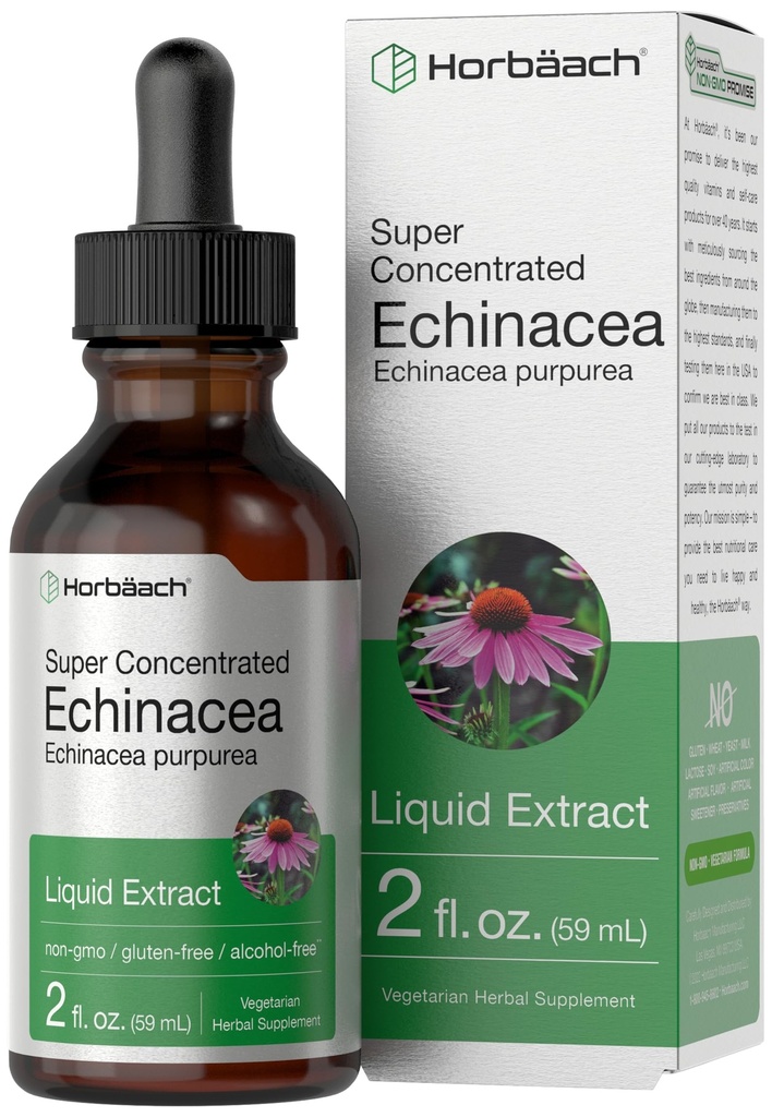 Horbaach Echinacea Drops Herb Tincture Yep 124; 2 fl oz Yep 124; Super koncentreret Root Extract 124; Alkohol Free Liquid Yep 124; Vegetar, Non- GMO & Gluten Free Supplement