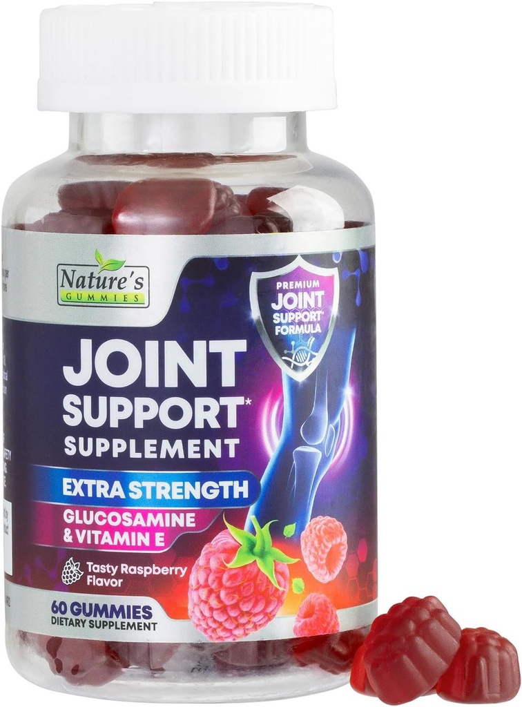 Fælles Support Supplement - Ekstra styrke Glucosamine Gummy understøtter Joints Sundhed & Fleksibilitet for Tilbage, Knæler, hænder - Natural Vitamin E immunforsvar - Bedste Gummies for Kvinder & Mænd - 60 Gummies