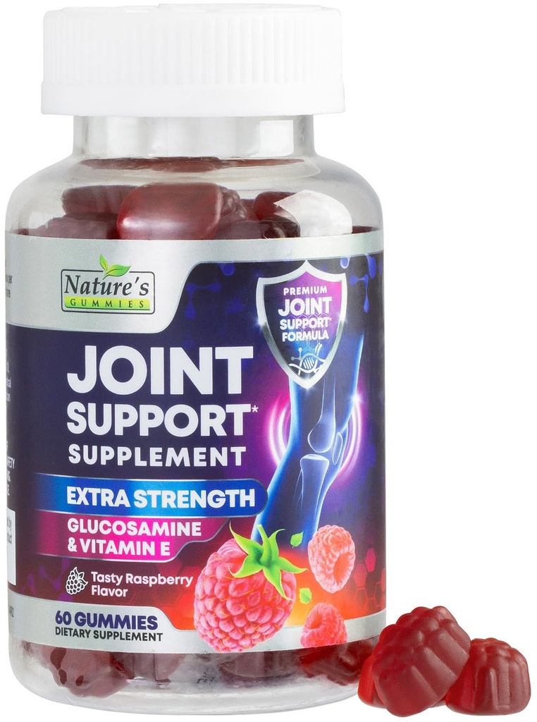 Fælles Support Supplement - Ekstra styrke Glucosamine Gummy understøtter Joints Sundhed & Fleksibilitet for Tilbage, Knæler, hænder - Natural Vitamin E immunforsvar - Bedste Gummies for Kvinder & Mænd - 60 Gummies