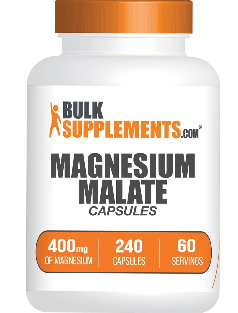 BulkSupplements.com Magnesium Malate Capsules - Magnesium Supplement, Magnesium Malate 400mg - Essential & Gluten Free, 4 Capsules per Serving, 240 Count (Pack of 1)
