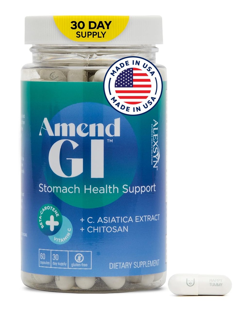 Amend GI All- Natural Mave Health Support 60 Kapsler - Nutracational for Stress- Induced Ulcer Symptomer - Understøtter Healing og fordøjelsessygdomme med Asiatica Extract & CM Chitosan