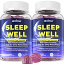 Melatonin Free Sleep Gummies med Magnesium Glycinate, GABA, 5-HTP, L- Theanin, Valerian, Kamille, Lemon Balm, Vitamin D3 & B6 - Hormone & Drug- Free, Non-Habit Forming, 2 Pack