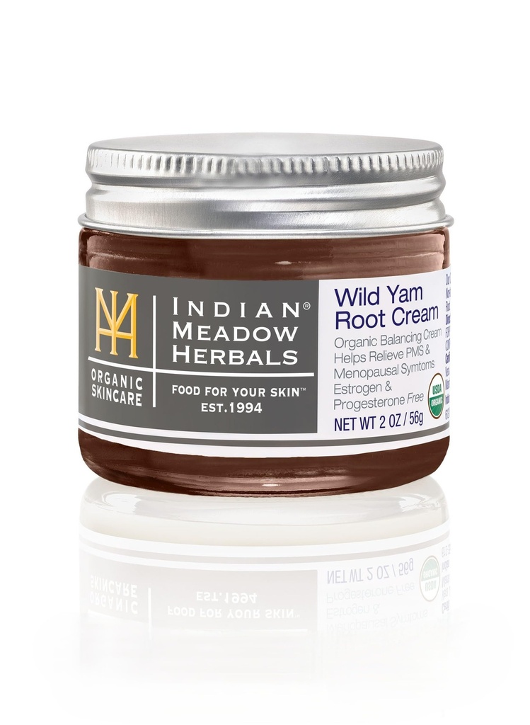 Indian Meadow Herbals Wild Yam Root Cream (2oz) - USDA Certified Organic Balancing Cream til PMS & Menopause Relief - Østrogen & Progesterone- fri. Håndlavet af US. Woman-ejet og opereret siden 1994.