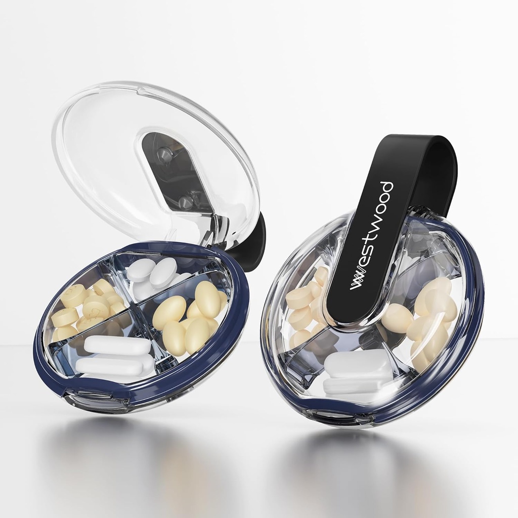 Lille pillekasse, Cute Pill Box til purse & Pocket, 4 Segment Aftagelig pillholder, Portable Travel Pill Organizer til vitaminer, Kosttilskud, Fiskeolier (sort)