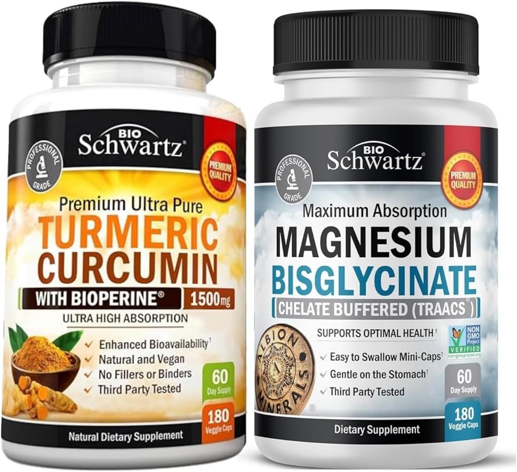Gurkemeje med sort peber Extract 1500mg Complex (1 måned Tilgang) Plus høj absorption Magnesium Bisglycinate kapsler (2 måneder Tilgang)
