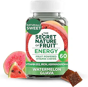 Den hemmelige natur af frugt skønhed tygger, Real Fruit drevet Vitamin Tygge med vitaminer A & E, Biotin, CoQ10, Jordbær & Pomegranat for sundt hår, hud & negle, Gummy, (60 Greve)