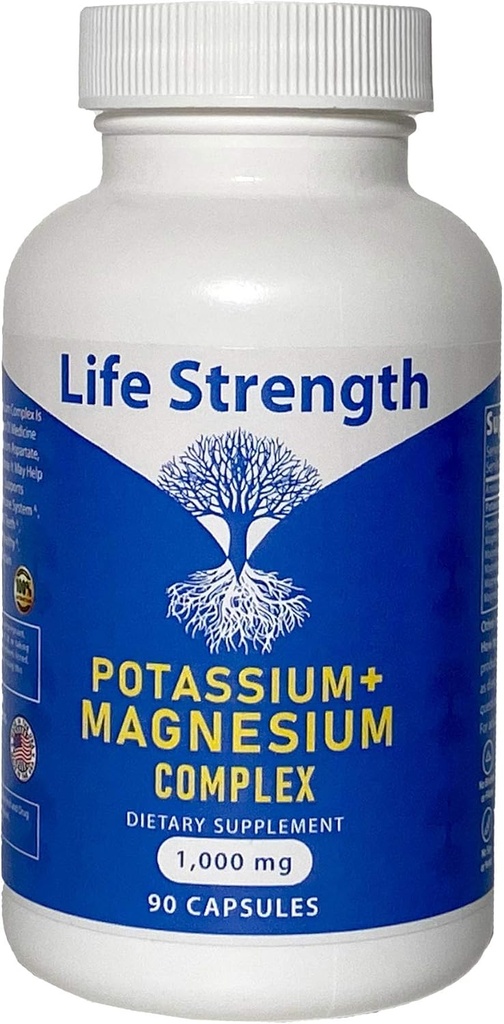 Life Strength Kalium & Magnesium Complex med aspartat, oxid, glycinat, gluconat & citrat - 1000mg (90 kapsler) Læger designet og brugerdefineret Blended