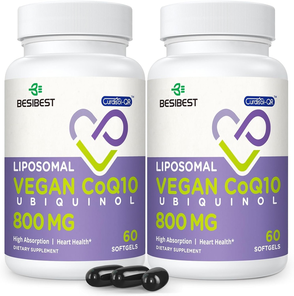 Liposomal Ubiquinol CoQ10 800 MG Softgel, High Absorption CoQ10 Ubiquinol Supplement, Active Coenzyme Q10 800mg, Powerful Antioxidant for Heart & Brain Function, Energy Production, 120 Vegan Softgels