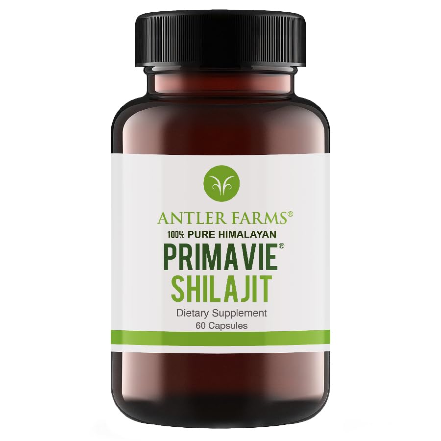 Antler Farms - 100% Pure PrimaVie Shilajit for mænd ekstrakt, 60 kapsler, 250 mg - Standardiseret til 50% Fulvic Acid, Wild Haraded Resin fra The Himalayas, kraftfulde Adaptogent Supplement