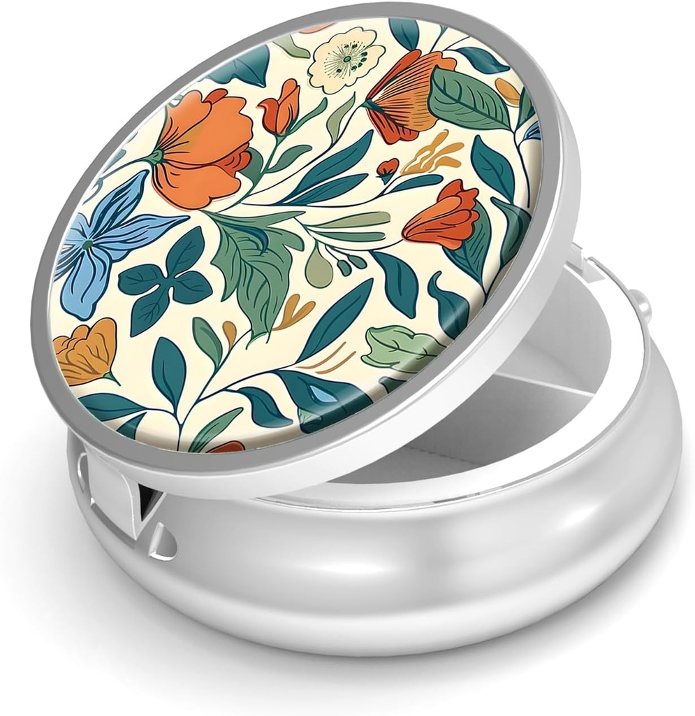 Pill Box-3 Segment Lille Pill sag for purse & Pocket Mini Metal Pill Holder Travel Pill Container til at holde kosttilskud vitaminer BPA- Gratis (Floral Mønster)