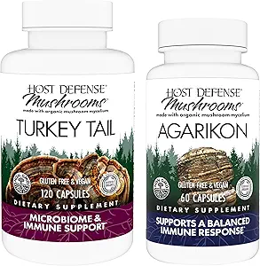 Host Defense Bundle with Turkey Tail Capsules, 120 Count & Agarikon Capsules, 60 Count - Support Digestive & Immune Health - Support Immune Functions & Cell Strength*