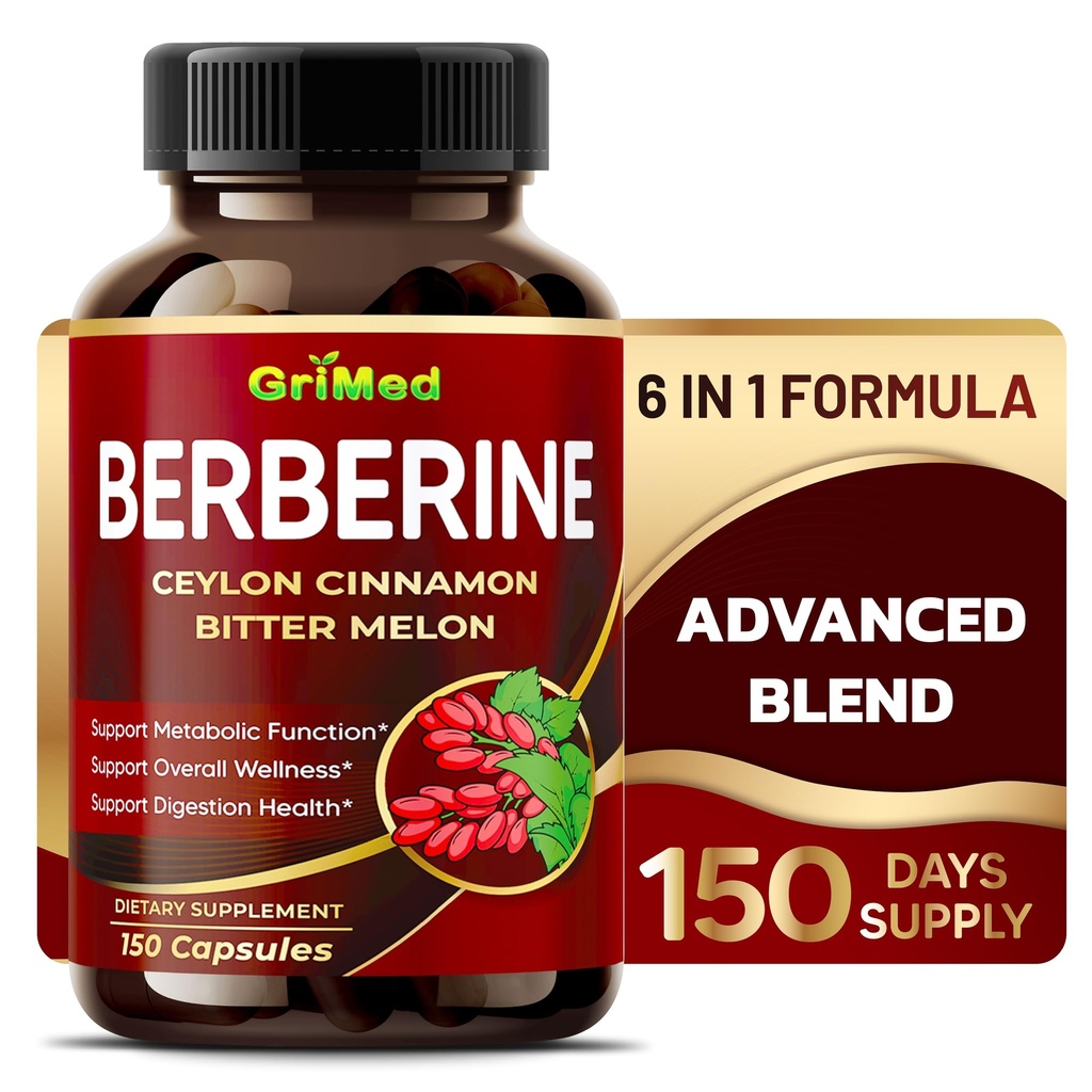GriMed Berberine Supplement 9,500mg med Ceylon kanel Bitter Melon understøtter sundt immunsystem - Lavet i USA