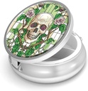 Pill Box-3 Segment Lille Pill sag for pung & Pocket Mini Metal Pill Holder Travel Pill Container til at holde kosttilskud vitaminer BPA- Gratis (Skull og Rose)