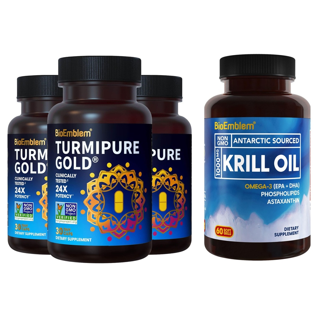 Bioemblem antarktisk krill olie supplement gurkemeje med klinisk undersøgt turmiPure - fælles støtte, sund inflammation gurkemeje kosttilskud
