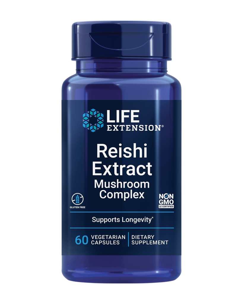 Life Extension Reishi Extract Mushroom Complex - Svampe Urtetilskud - Ganoderma Lucidum Extract - Gluten- Free, Non- GMO, Vegetar - 60 kapsler