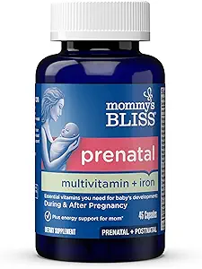 Mors Bliss Prenatal Multivitamin med jern og folinsyre, understøtter Baby Development + mor immunsystem & energiniveauer w / B Vitaminer & Probiotika, Vegan & Gluten Free (45 Servere)