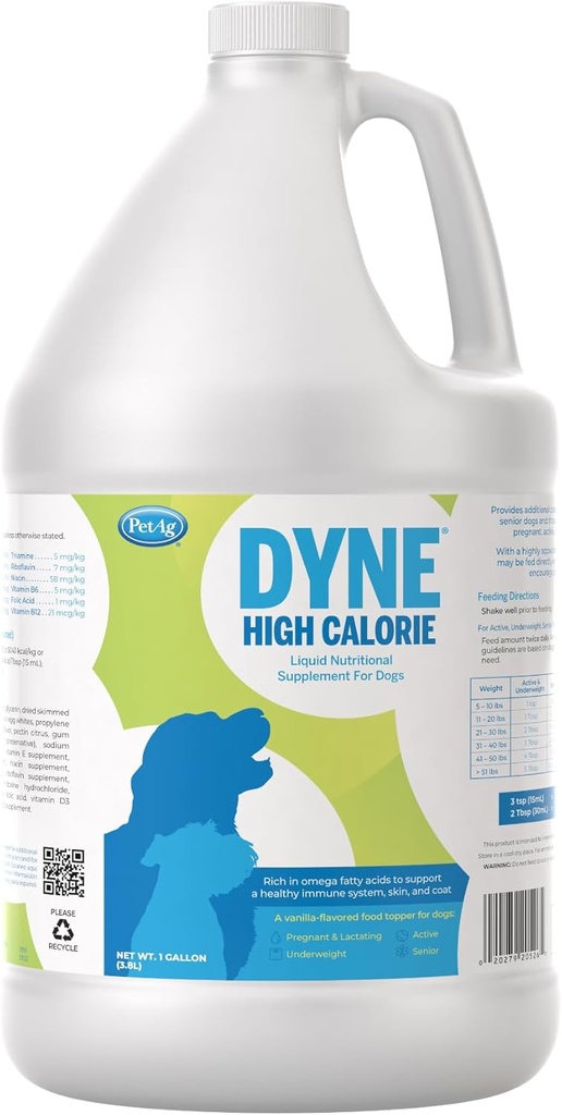 PetAg Dyne High Calorie Liquid Nutritional supplement til hunde og hvalpe 8 uger og ældre - 1 Gallon - understøtter ydeevne og udholdenhed - Sweet Vanilla Flavor