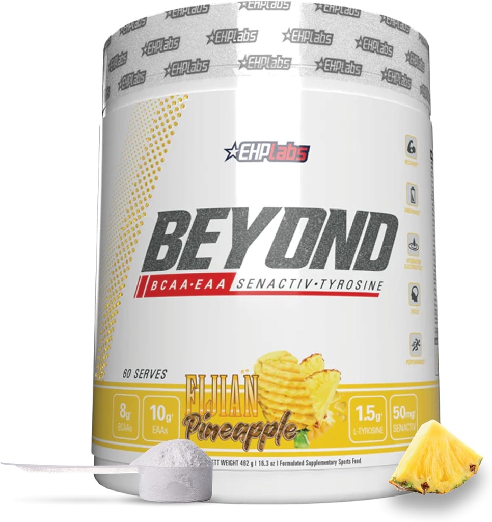 EHP Labs Beyond BCAA Powder Aminosyrer Post Workout Recovery - BCAAs Essential Aminosyrer EAA Kosttilskud Pulver - 10g Aminosyrer Supplement til muskel recovery, 60 Servering (Fijian Ananas)