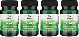 Swanson Keratin (fra tibetansk uld) - Natural Supplement Fremme Sunde Joints, Hår, Hud & Nails - Hjælper Nourish Sunde Connective Væsker - (60 kapsler, 50 mg hver) (4 Pack)