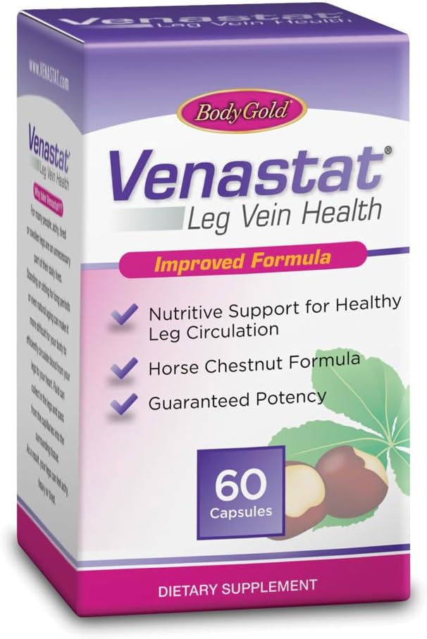 Body Gold Venastat - Ben Vein Support Kosttilskud, Horse Chestnut Kosttilskud, Herbal Circulatory Support med Diosmin til mænd og kvinder, sund blodgennemstrømning & cirkulering - 60 Veggie Kapsler