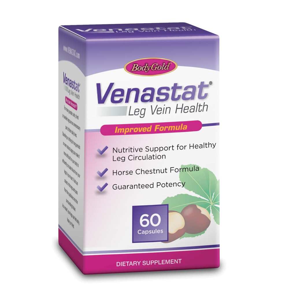 Body Gold Venastat - Ben Vein Support Kosttilskud, Horse Chestnut Kosttilskud, Herbal Circulatory Support med Diosmin til mænd og kvinder, sund blodgennemstrømning & cirkulering - 60 Veggie Kapsler