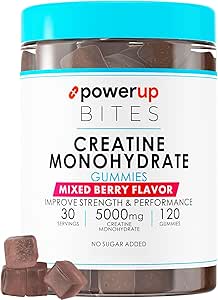 Creatine Monohydrate Gummies for Mænd & Kvinder, 100% Creatine Mixed Berry Gummies, 5g per Serving + Vegan, Sugar Free + Strength, Energy, Muscle & Booty Gain - 120 Greve