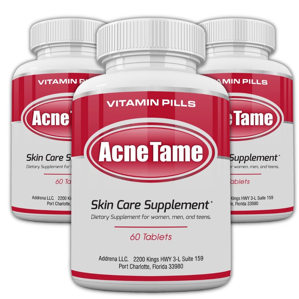 Acne Piller - Acne Tame 3 Pack Supplement- Clear Skin Vitaminer Pill til olieholdige hudbehandling, Hormonal Blemishes, Spots & Cystic Acnes Kosttilskud til kvinder, mænd, Teens & Adults- 180 tabletter