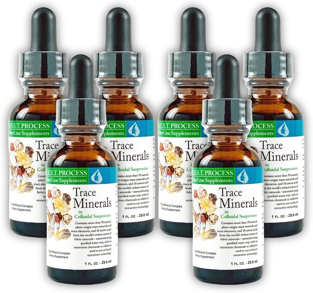 Morter Trace Minerals in Colloidal Suspension (6 Pack) Morter HealthSystem Best Process Alkaline - Nutrient Dense Trace Elements, Fulvic Minerals & Aminosyrer