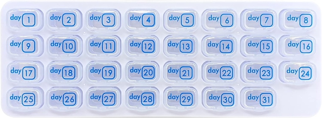 31 Dag Månedlig Pill Box Organizer Planner med daglige Aftagelige Medicin Pods, Great Travel Med Dispenser