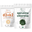 Micro Ingredienser Organic Chlorella Spirulina 3000mg Tablets & Vitamin D3 5000iu + K2 100mcg Bundle 2 Packed Cell Wall 124; Rich in Vegan Protein & Chlorophyll Medic124; Essential Sunshine Vitaminer